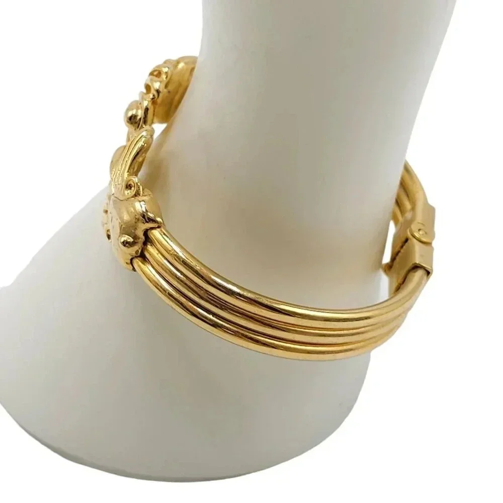 Shells Hinged Cuff Bangle Bracelet Gold Tone Vintage